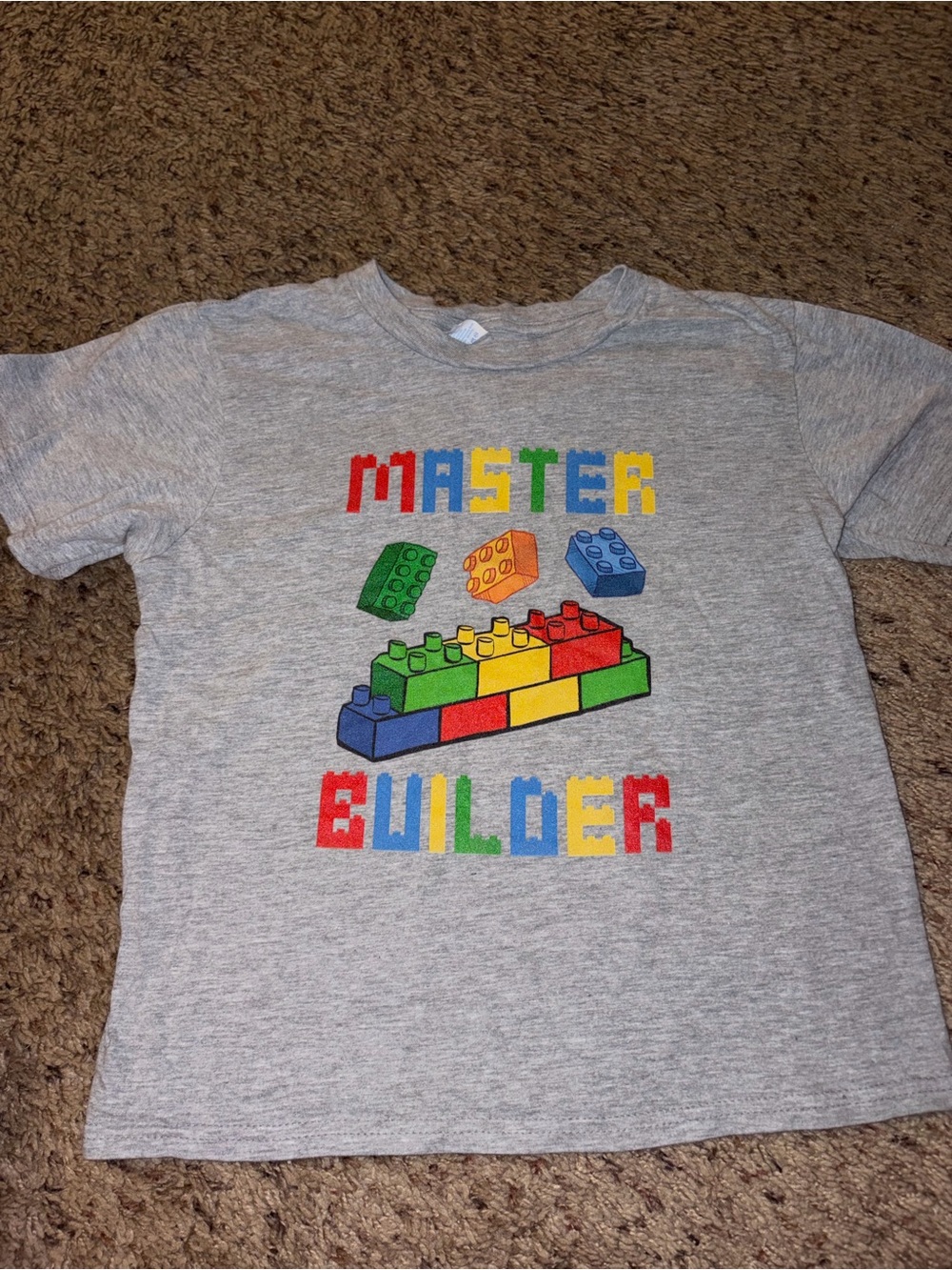 Master Builder Kids T‑Shirt - Gray with Multicolor Brick Print